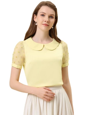 Allegra K Women's Vintage Peter Pan Collar Puff Polka Dots Mesh Short Sleeve Blouse 12 Allegra K Women's Vintage Peter Pan Collar Puff Polka Dots Mesh Short Sleeve Blouse - Image 10