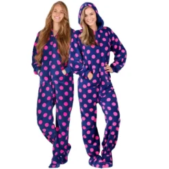 Footed Pajamas - Navy Pink Polka Adult Hoodie Chenille Onesie -Women Store GUEST f47d93c7 9893 4c15 8957 ede86036dbc9