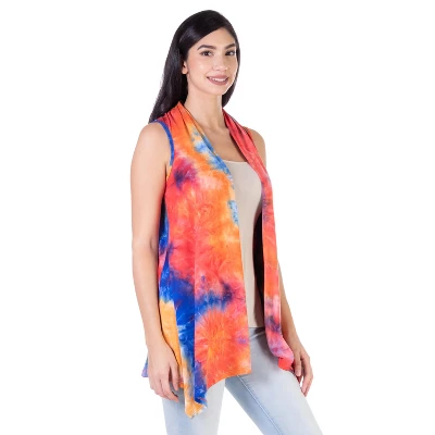 24seven Comfort Apparel Orange Tie Dye Sleeveless Open Front Shrug Vest 3 24seven Comfort Apparel Orange Tie Dye Sleeveless Open Front Shrug Vest
