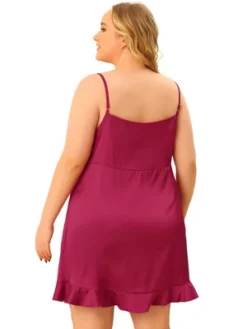 Agnes Orinda Women's Plus Size Satin Ruffle Trim Lingerie V Neck Sleepwear Slips Pajamas Nightgown -Women Store GUEST f7b677ab 2578 47d3 9d5e 7a8c7e440615