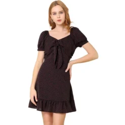 Allegra K Women's Vintage Tie Knot Sweetheart Neck Heart Print A-Line Ruffle Mini Dress -Women Store GUEST f7c732cf e83c 4ba4 bddd 8178780cb875