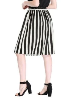 Allegra K Women's Stripes Button Front Elastic Back A-Line Midi Skirt -Women Store GUEST f853eec0 de52 4e55 a2b9 21e5a3074434