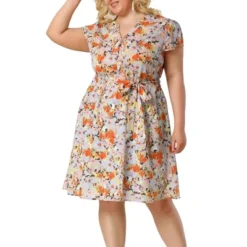 Agnes Orinda Women's Plus Size Casual Floral Short Sleeve Knee Length Shirt Dress -Women Store GUEST f94ac971 79fb 4878 ac2f 9dfeb2b8d65c