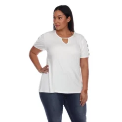 Plus Size Keyhole Neck Cutout Short Sleeve Top - White Mark -Women Store GUEST f9a2e689 4971 4293 b32f 3e8acecb5e76