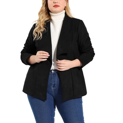 Agnes Orinda Women's Plus Size Jacket Drop Shoulder Moto Stretch Long Sleeves Drape Suede Cardigans 9 Agnes Orinda Women's Plus Size Jacket Drop Shoulder Moto Stretch Long Sleeves Drape Suede Cardigans - Image 7