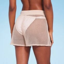 Women's Pull-On Crochet Cover Up Shorts - Shade & Shore™ Light Brown