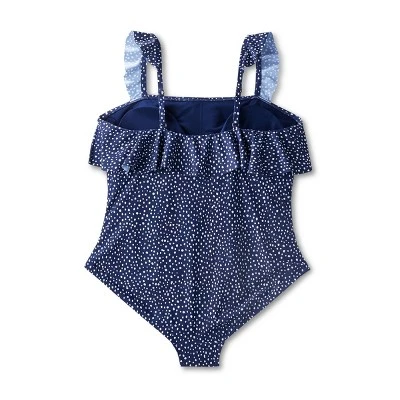 Women's Polka Dot Ruffle Shoulder One Piece Swimsuit - Kona Sol™ Navy Blue 5 Women's Polka Dot Ruffle Shoulder One Piece Swimsuit - Kona Sol™ Navy Blue - Image 3
