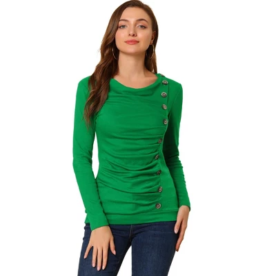 Allegra K Women's Cowl Neck Long Sleeves Buttons Decor Ruched Top 18 Allegra K Women's Cowl Neck Long Sleeves Buttons Decor Ruched Top - Image 16