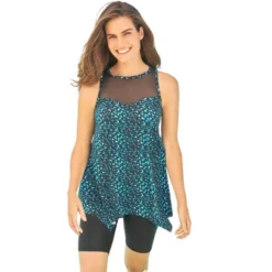 Swim 365 Women’s Plus Size Mesh-Inset Longer Length Tankini Top -Women Store GUEST fe7d16e0 c438 4162 8936 7525e1723dc0